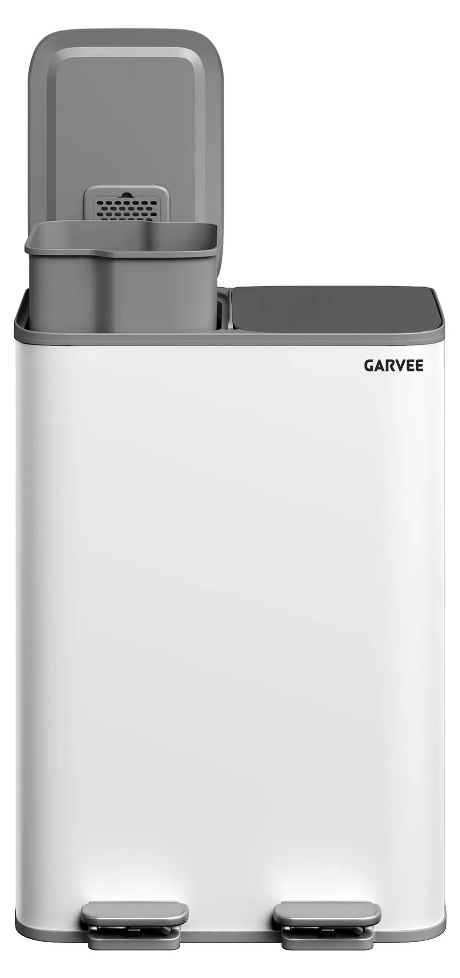 Doppelter Küchenmülleimer - 60 l - Edelstahl - 2 Fächer - Soft-Close-Deckel - Fußpedal - PP-Inneneimer