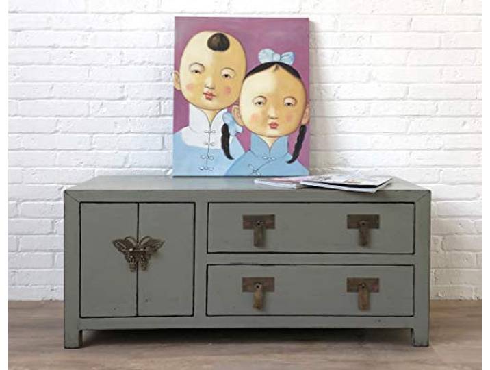 OPIUM OUTLET TV Kommode Sideboard Schrank Lowboard Kolonialstil China asiatisch orientalisch chinesisch (hellgrau)
