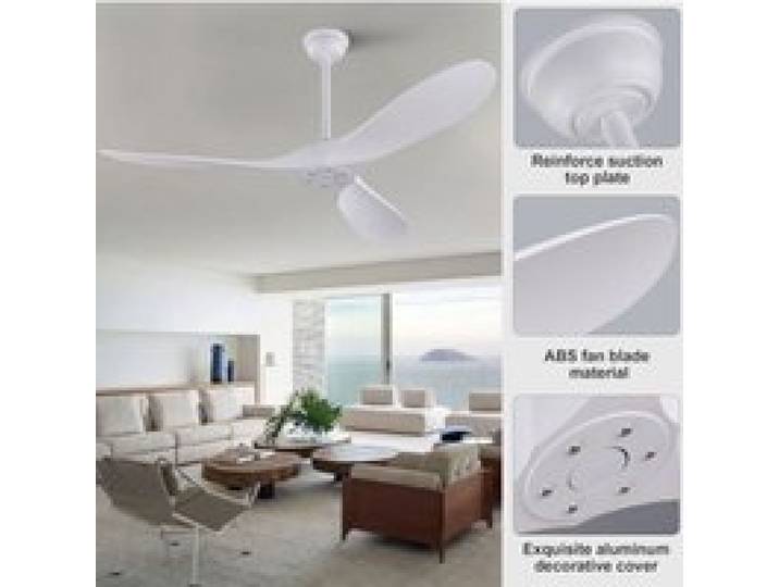 ULEVR Ventilateur de plafond blanc 52 pouces sans lumière télécommande pales ABS moteur DC réversible mi VENTILATEUR DE PLAFOND