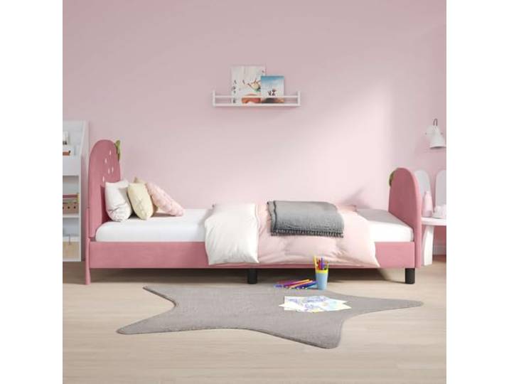 KTHLBRH Bettgestell, Rosa, 80 x 200 cm, Samt Lattenrost aus Holz, modernes Design, einfache Montage, 140 kg Kapazität