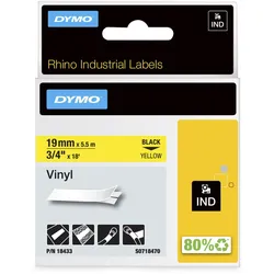 DYMO® Original IND-Schriftband für Rhino, farbiges Vinyl - schwarz auf gelb
