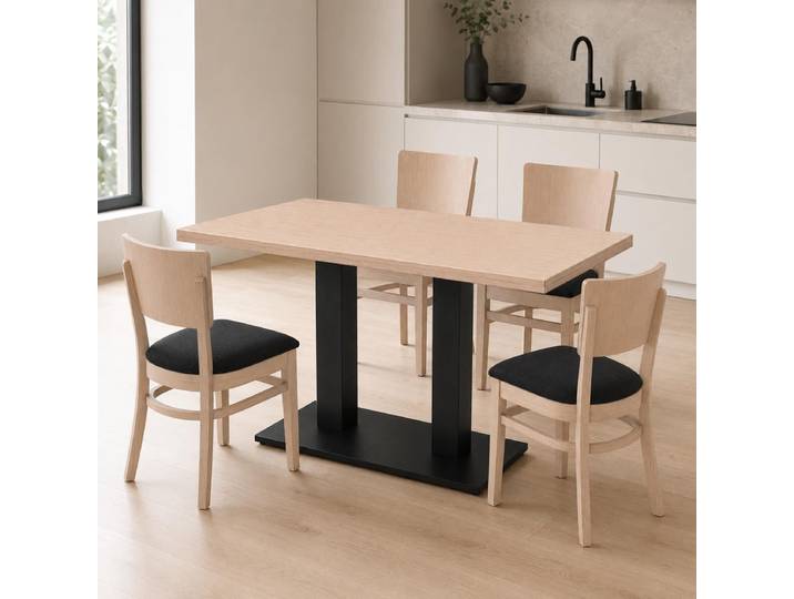 Esszimmer-Set 5-teilig mit 4 Polsterstühlen und Tisch Buche weiß gebeizt