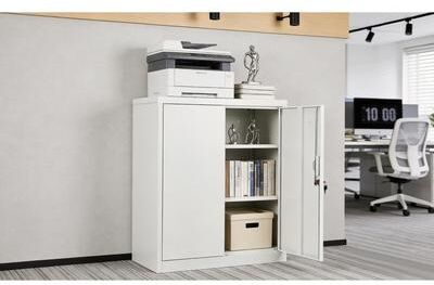Garvee 36 Inch White Steel File Cabinet 2 Locking Doors 2 Shelves