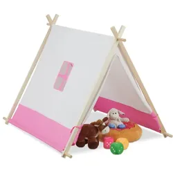 Relaxdays Tipi Zelt für Kinder Weiß,Hellbraun,Rosa