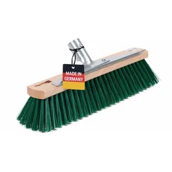 Hochwertiger Gartenbesen 40cm Breit mit Kratzleiste und Metall-Stielhalter Straßenbesen grüne Borsten Allzweckbesen Schrubberbesen ohne Stiel
