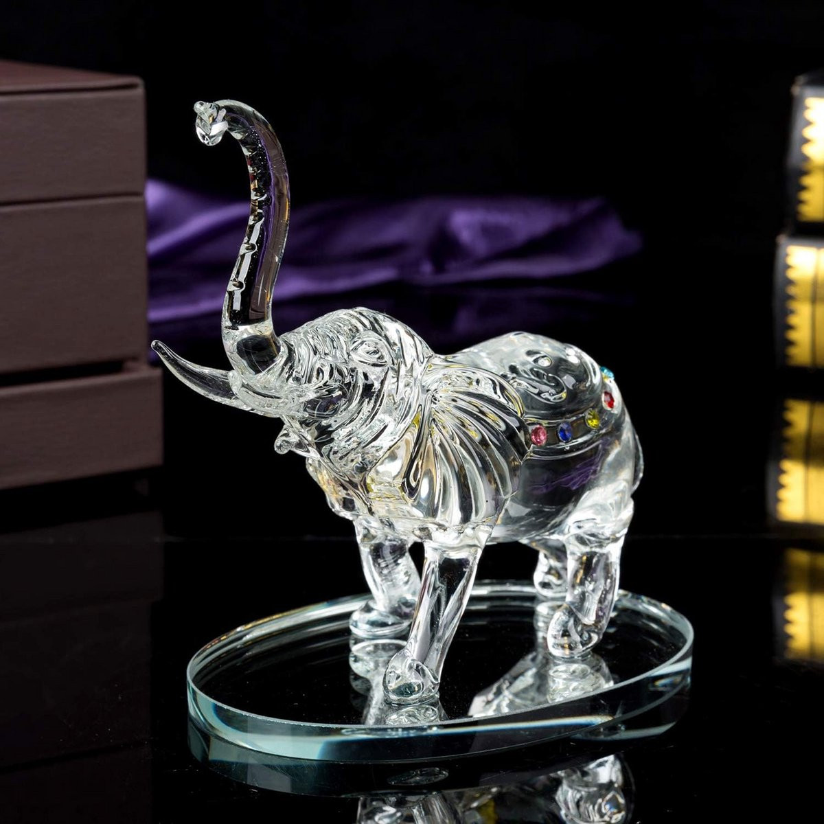 Decoratief Kristallen Olifant Beeldje Moeder en Kind - Glazen Ornament voor op tafel