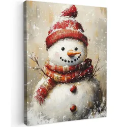 LEINWANDBILD Schneemann - Winter - Schnee - Beige Wandbild Wohnzimmer 60x80 cm