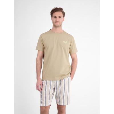 T-Shirt LERROS "Baumwoll-T-Shirt mit bequemem Rundhalsausschnitt und Print", Herren, Gr. XL, gravel beige, 100% Baumwolle, Rundhals, Shirts T-Shirt