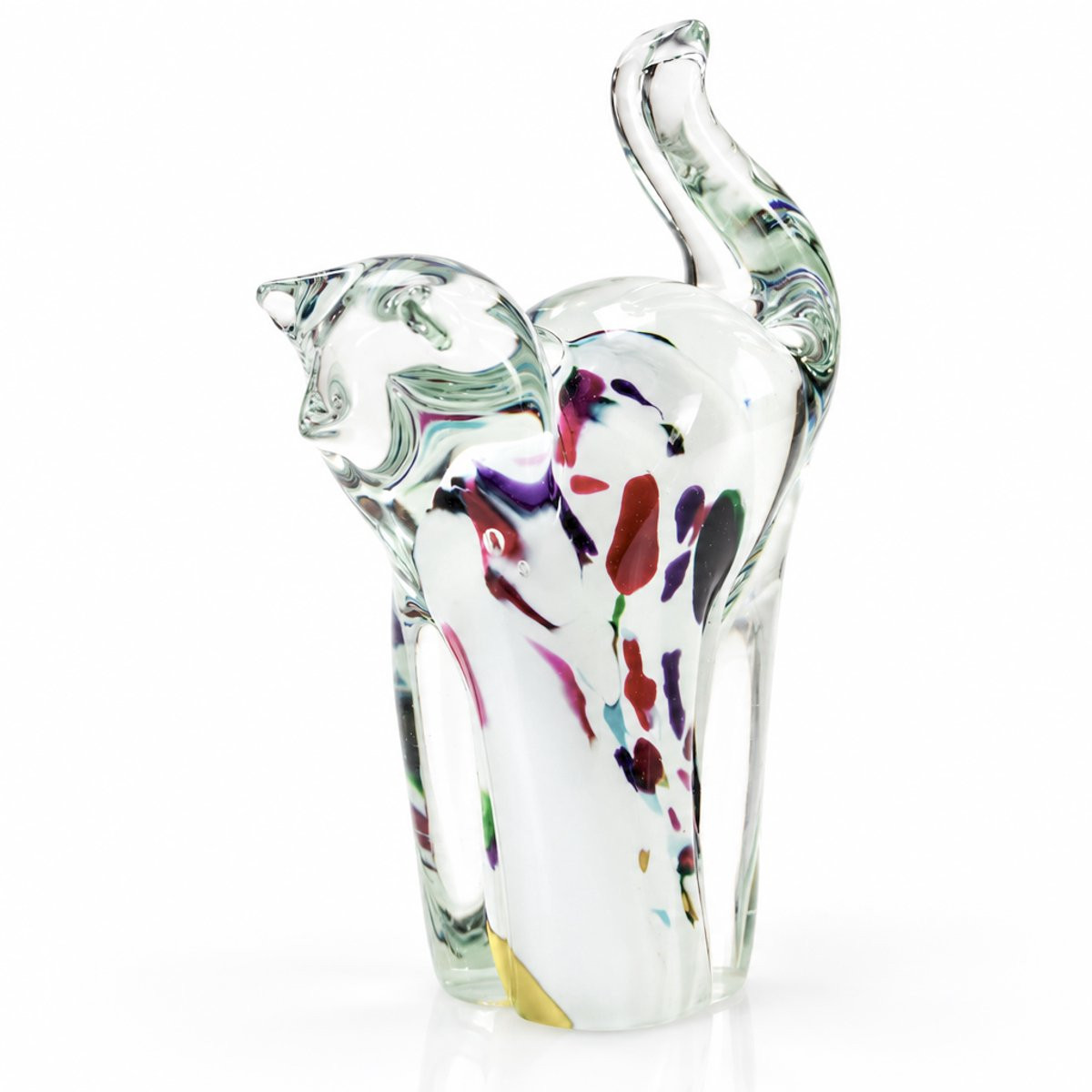 Loranto Decoratief Glazen Kattenbeeld Wit Multicolor Hoogte: 14 cm