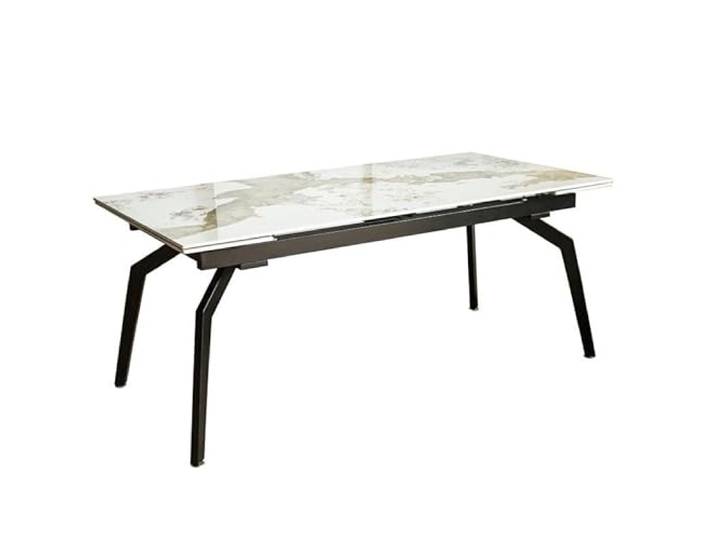 DRW Rechteckiger ausziehbarer Tisch aus Melamin, Marmoreffekt und Metall in Schwarz und Weiß, 76 x 240 x 90 cm