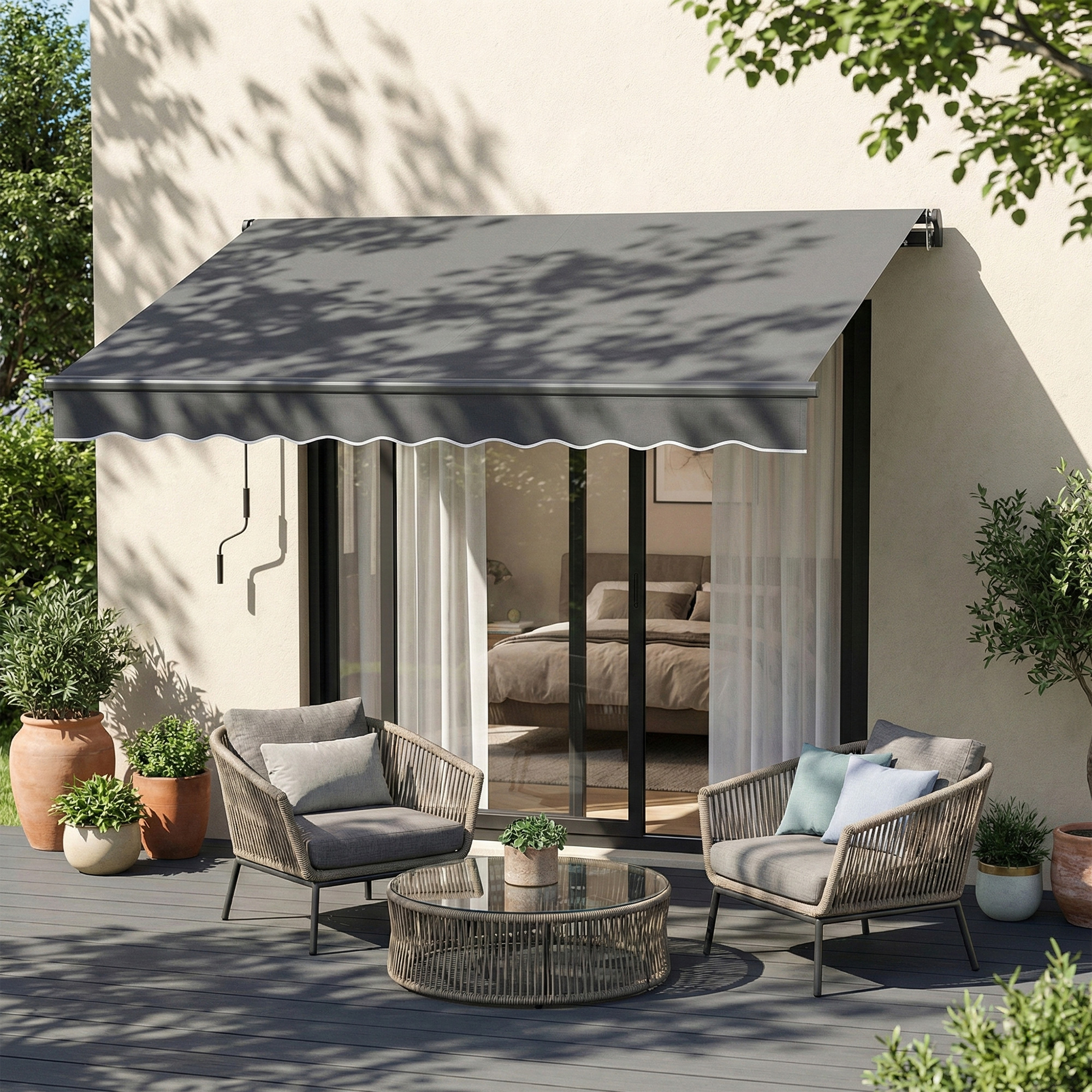 Outsunny Tenda da sole a bracci manuale 3,5x3m, tenda retrattile inclinazione regolabile, manovella, protezione UV resistenza all'acqua, grigio   Aosom Italy