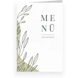 Hochzeit Menü in Grün im Design "Feine Blätter" - Musterkarte