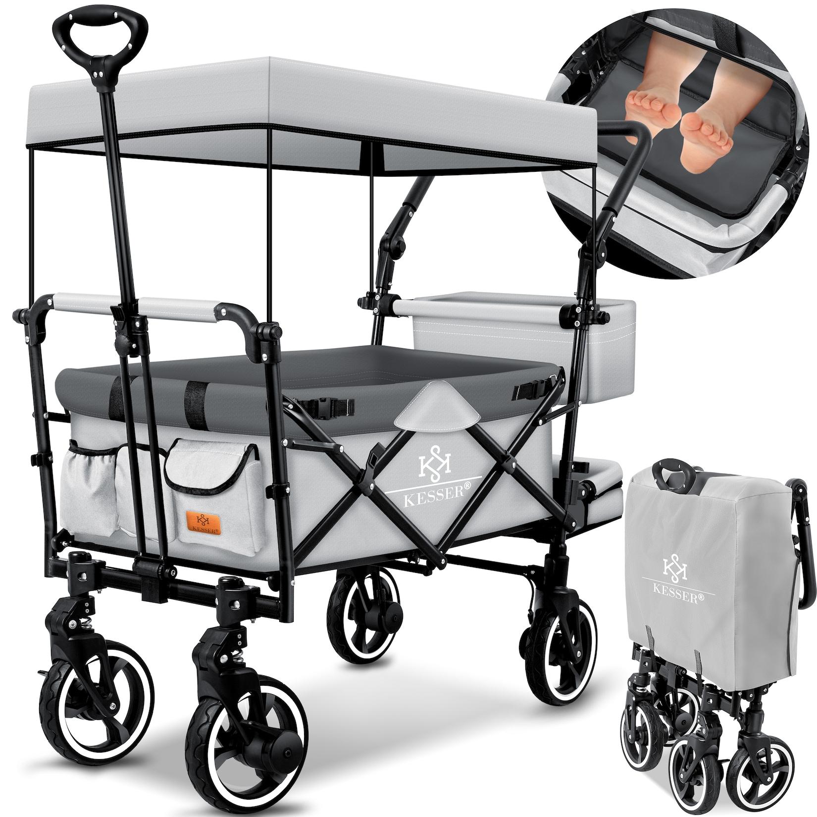 KESSER® Bollerwagen Faltbar GTS-9100 mit Dach Handwagen Transportwagen klappbar belastbar bis 150kg mit Hartgummi-Räder & Feststellbremsen Vorne & Hinten Inkl. Schloss, Abdeckung, Wetter & Sichtschutz