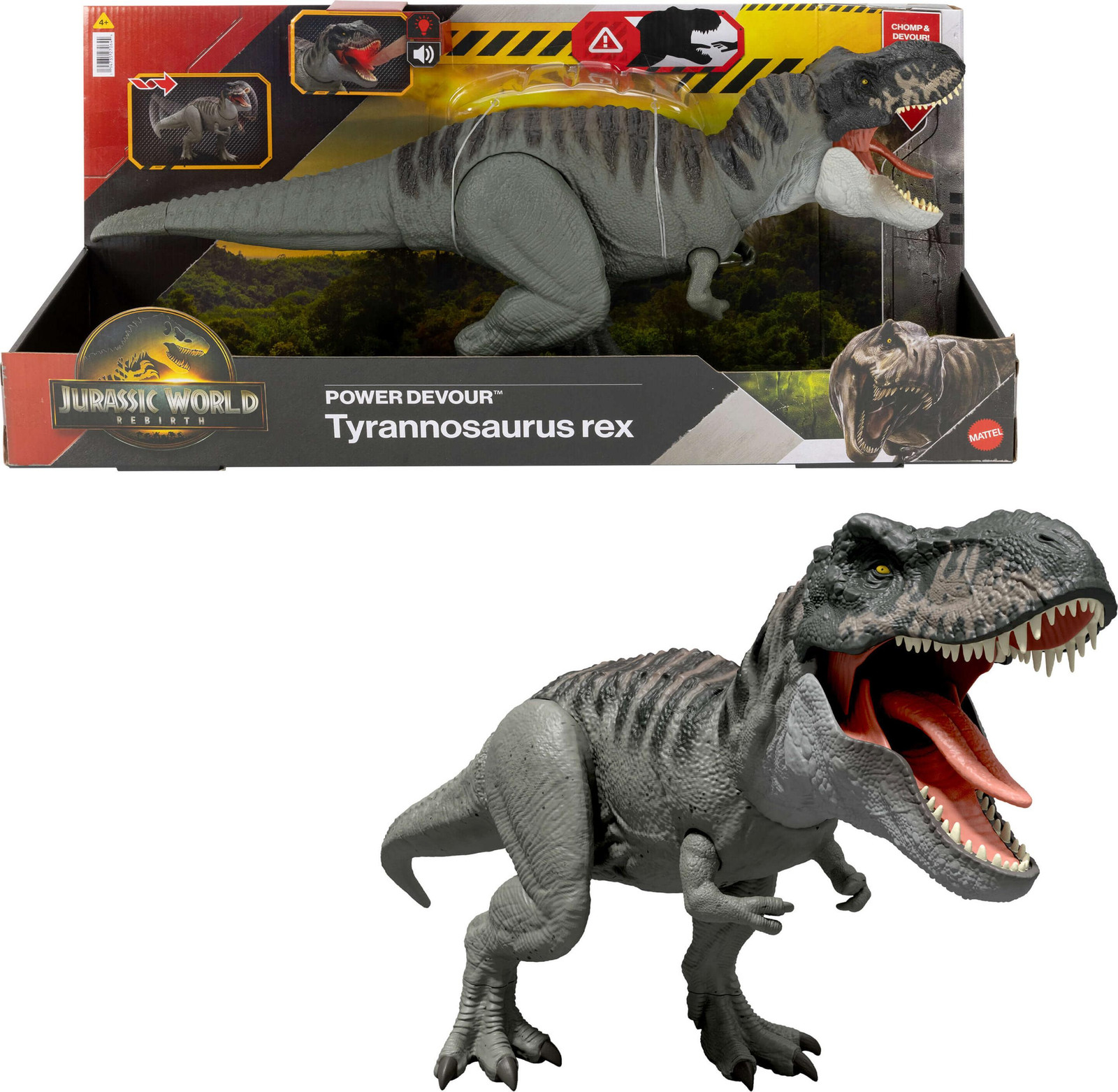 Mattel Jurassic World Rebirth Power Devour Tyrannosaurus Rex met licht- en geluidseffecten