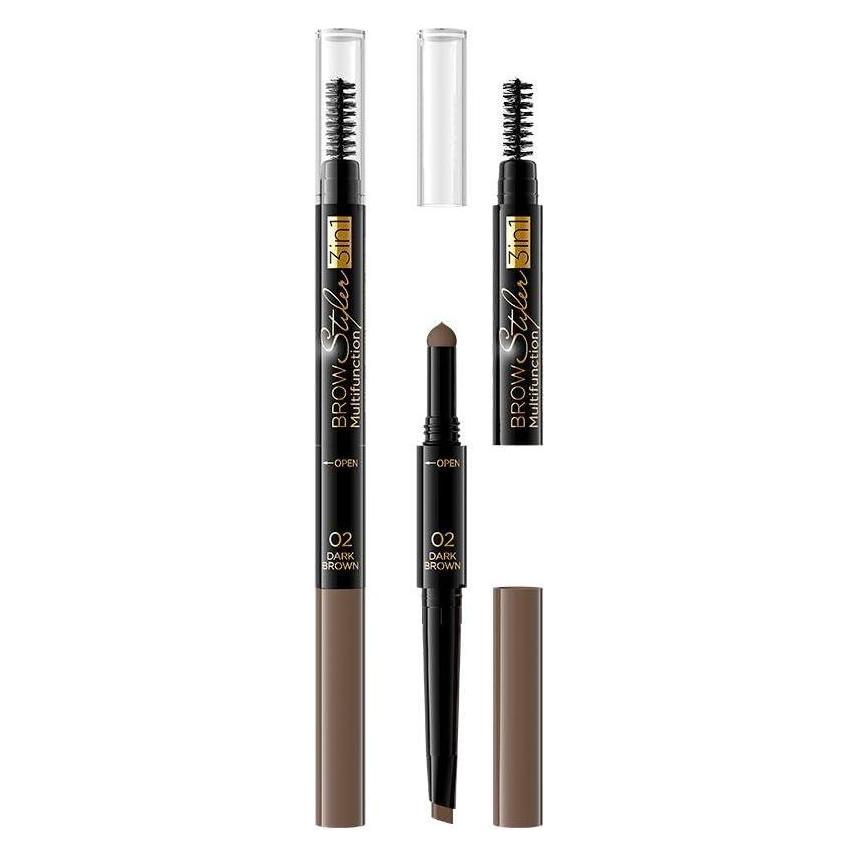 Eveline Brow Multifunction 3In1 Brow Liner Filling Powder&Brush 02 Dark Brown (Dunkelbraun) (5901761966732)