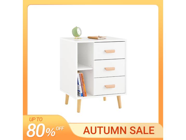 SoBuy FBT95-W Table de chevet avec 3 tiroirs et 2 compartiments ouverts Table de canapé table d'appoint table de téléphone armoire de nuit commode