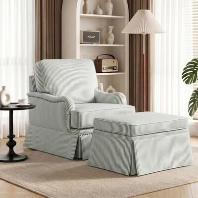 DREAMSIDEA 360 Degree Rotating Chenille Swivel Accent Chairs with Storage Ottomans Set of 2