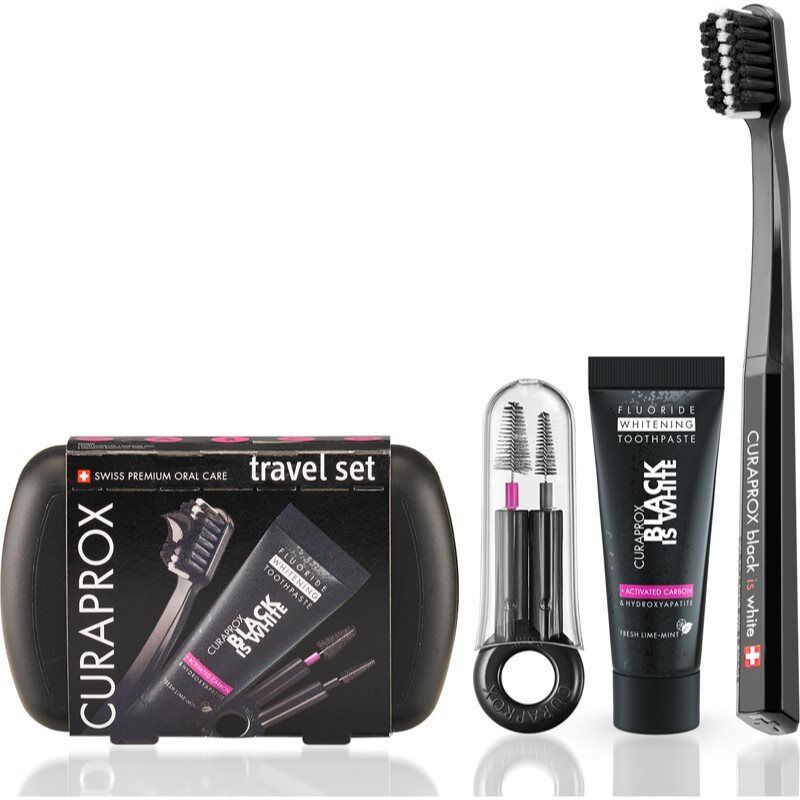 Curaprox Travel Set Black is White Reiseset für Zähne, Zunge und Zahnfleisch
