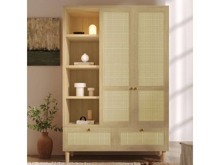 Bladez - Armoire Armoire-penderie à 2 portes + 2 tiroir et 4 Étagère ouverte - classique - Chambre - 120x50x180 cm - Bois