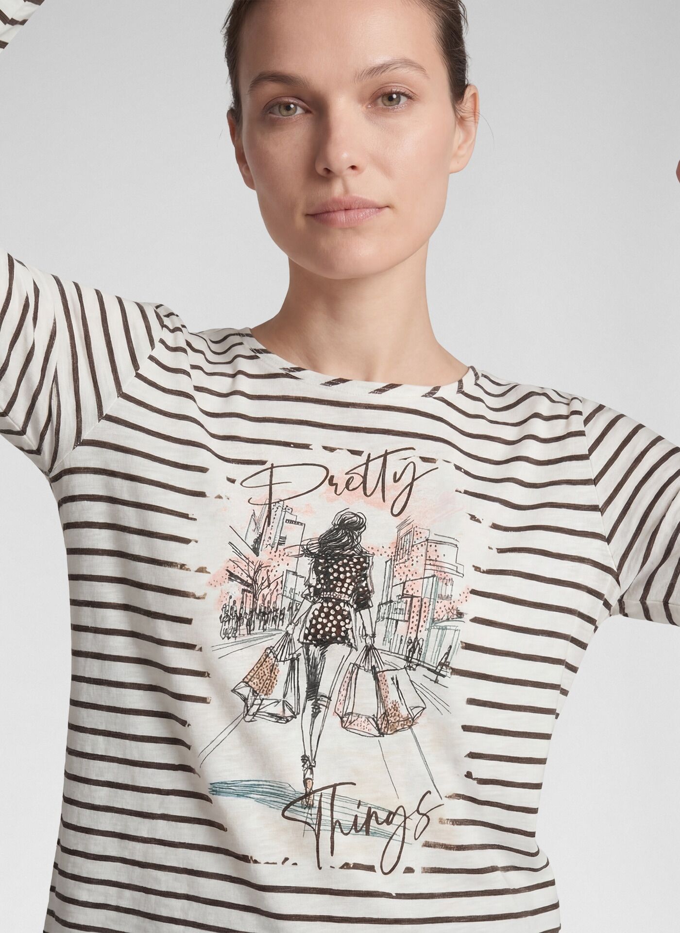 3/4-Arm-Shirt RABE, Damen, Gr. 40, weiss (natur), Jersey, Obermaterial: 100% Baumwolle, bedruckt, gestreift, regular fit normal, Rundhals, gerader Abschluss, Shirts 3/4-Arm-Shirt, mit Print natur 40