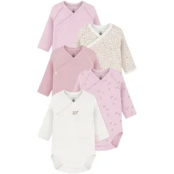 Petit Bateau 5er-Pack Wickelbodys langarm Ringel Blumen, rosa | mehrfarbig, 62