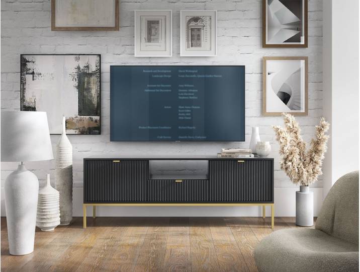 Designer Lowboard Verilo - Schwarz - Gold - Luxusbetten24