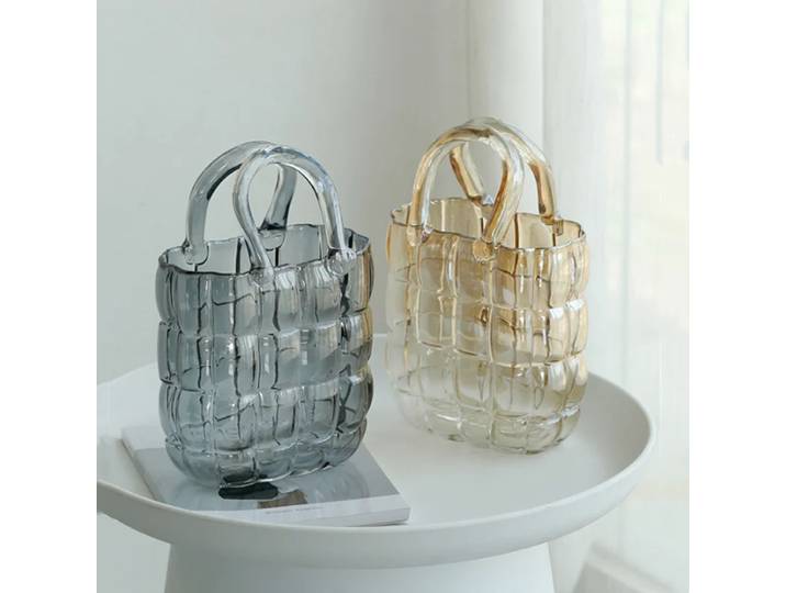 Vase en verre Transparent, sac à main, panier, Terrarium Transparent, accessoires d'arrangement Floral de fleurs, décoration de salon