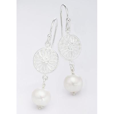 Paar Ohrhänger FIRETTI "Schmuck Geschenk Ohrschmuck Ohrhaken Sonne Blume Perle", bunt (silberfarben, weiß), Ohrringe, Damen, 8mm, Perlen Silber 925 (Sterlingsilber), Perlen, Silber 925 (Sterlingsilber), mit Süßwasserzuchtperle