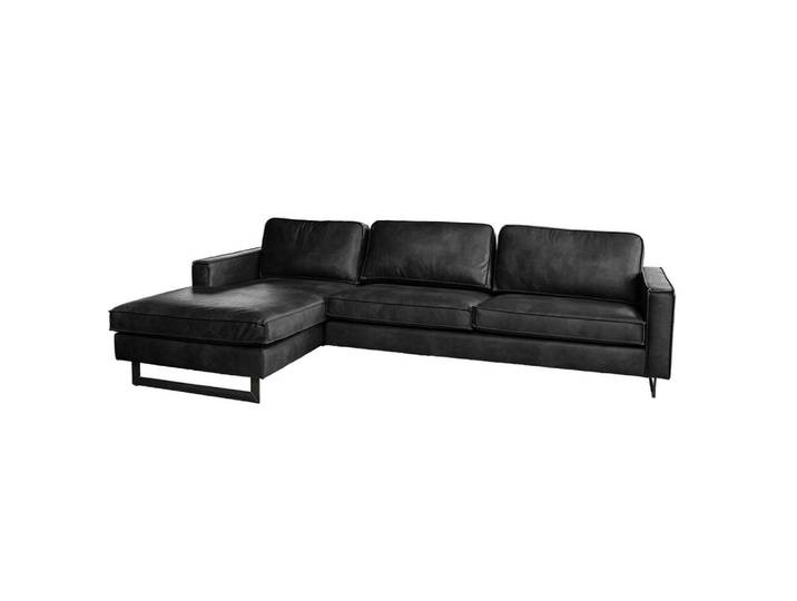 Kawola Ecksofa Vilnius Schwarz Lederfaserstoff, Metall, Echtholz, Füllung: Kaltschaum, Ottomane links, Kufe, 286x170 cm, Wohnzimmer, Sofas & Couches, Wohnlandschaften, Ecksofas