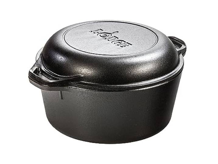 Lodge Classic Doppel-Dutch-Oven 4,7 L, Gusseisen, bereits eingebrannt Deckel als Pfanne, Brot, Schmoren & Braten, alle Herdarten, Induktion, Backofen, Grill, Feuer, Antihaft-Patina