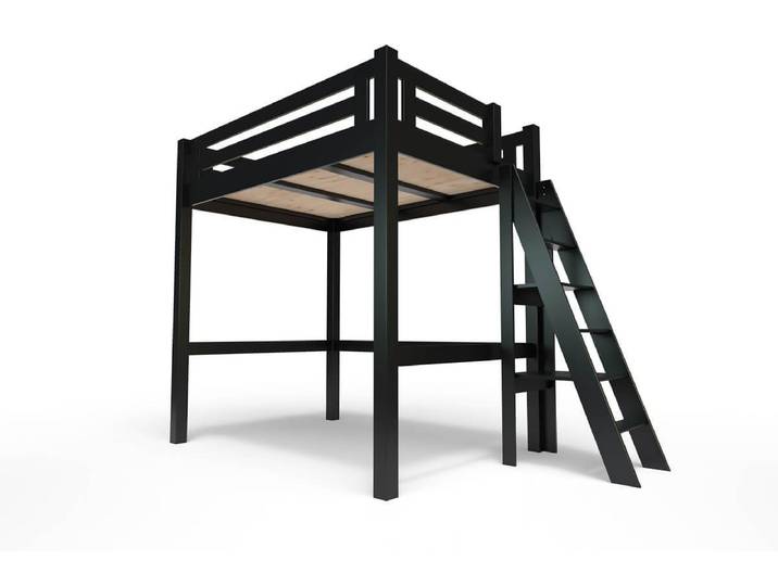 Lit Mezzanine adulte 140x200 bois + échelle hauteur réglable Alpage 140x200 Noir
