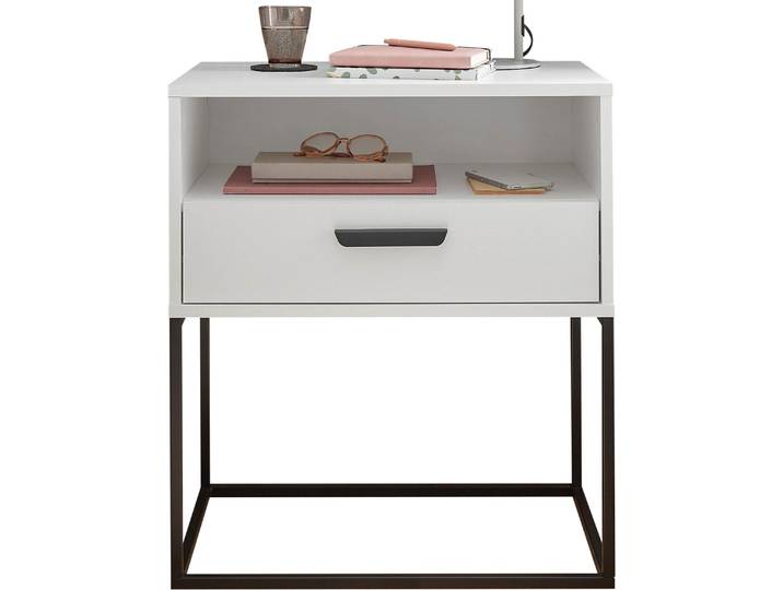 Nachtkommode SCHLAFKONTOR Cudro Nachttisch auf Fußgestell , weiß, B:60cm H:65cm T:38,5cm, Melamin, Sideboards, Nachtkommode, mit einem offenen Fach für schnellen Zugriff