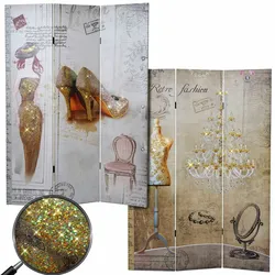 Foto-Paravent Retro, Raumteiler Trennwand, Glitzer Fashion MVG-zertifiziert ~ 170x120cm