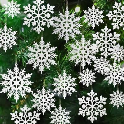 Lush Living Finds Pulp Plastics Paper Snowflake Ornaments, White Glitter Raw Decor, Christmas Venue Decoration gold 12pcs