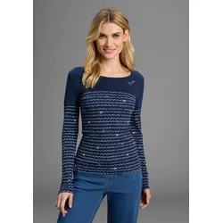 2-in-1-Langarmshirt KANGAROOS, Damen, Gr. 48/50, blau (marine), Obermaterial: 100% Baumwolle, bedruckt, gemustert, kontrastfarbene Details, figurbetont, Shirts, Langarm, bedruckt und gemustert, für die Freizeit, aus Baumwolle