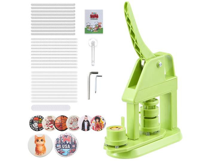 Vevor Machine A Badge Bouton\, 25 Mm\, Presse A Badges En Plastique Avec 500 Kits De Badges\, Cutter Circulaire\, Cles Hexagonales\, Poignee Ergonomique\, Pour Diy Personnalisation\, Enfants Et Adultes\, Vert