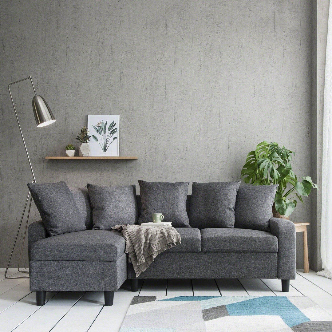 Hykkon Mitzi Compact 3 Seater Corner Sofa Grey Linen 80cm H X 196cm W X 128cm D