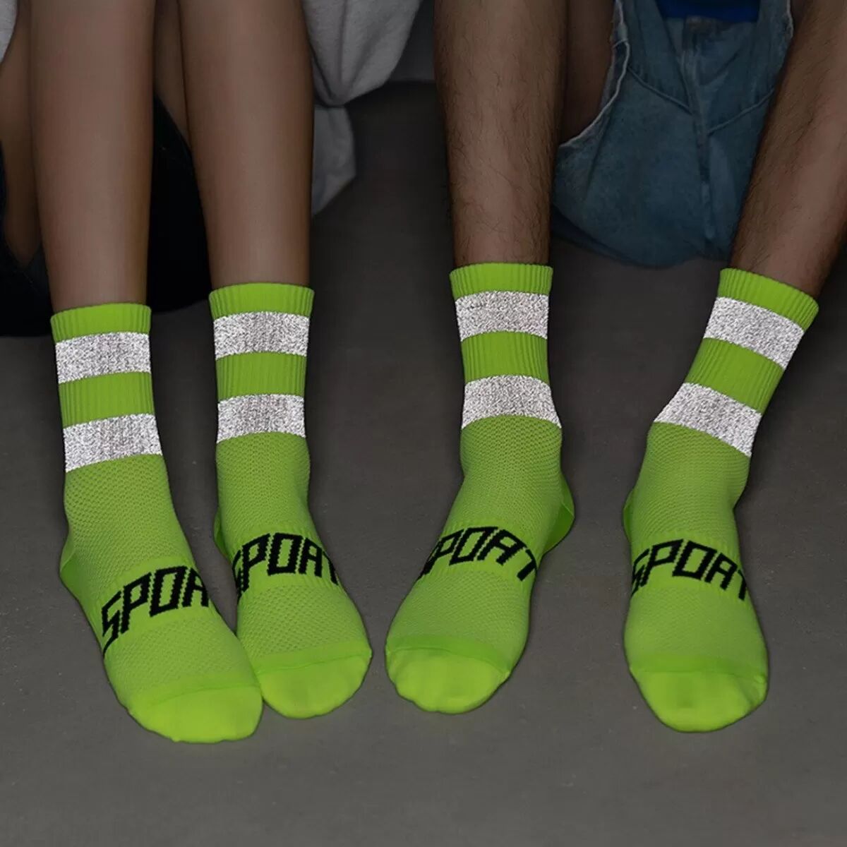 INF Chaussettes de cyclisme réfléchissantes - Taille 40-44, Style couple, Cyclisme de nuit - 2 paires Vert