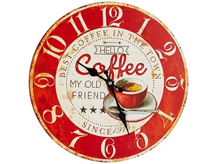 TFA Dostmann 60.3045.12 Horloge Murale analogique Vintage Motif café Rouge Grand Nombre