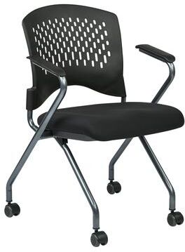 Office Star Products OSP Deluxe Folding Chair with Ventilated Plastic Wrap Around Back 2-Pack and High Back and Casters