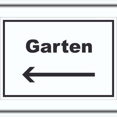 HB-Druck Garten Aufkleber mit Text und Richtungspfeil links Blumen Rasen waagerecht A4 (210x297mm)