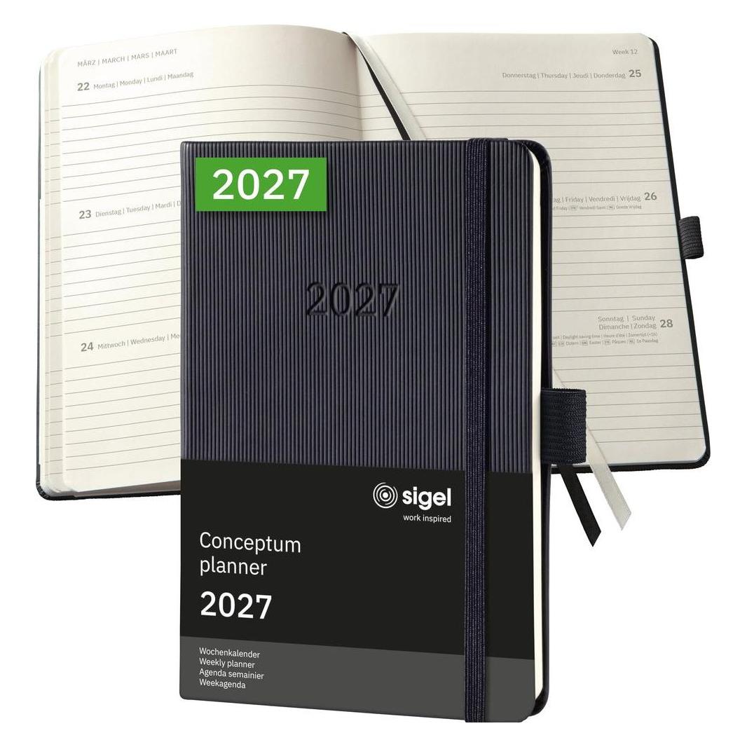 Sigel Wochenkalender Conceptum 2027, ca. A6, schwarz (A6, 1 Woche / 2 Seiten) (C2713)