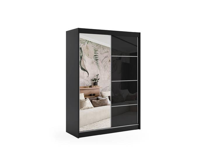 Schiebetürenschrank VIVONA-2 Schwarz/Schwarz Lacobel