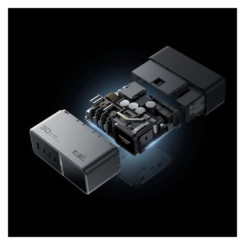 Cuktech Stacja ładująca TA3005U 300W 5w1 z wyświetlaczem cyfrowym - srebrna (300 W, 5 Ports) (6977556351655)