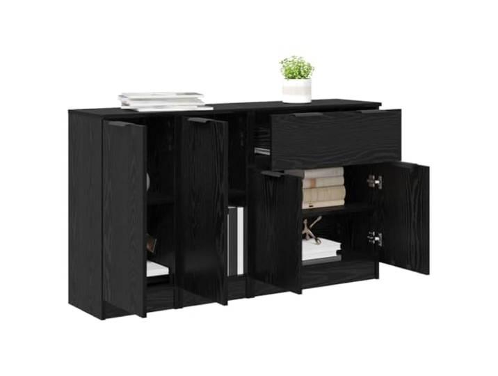 KTHLBRH Sideboard 3 Stück Eiche Schwarz Holz Mehrschichtig 180 cm 4 Scharniertüren, Metallgriffe, Kapazität 180 kg, für Esszimmer