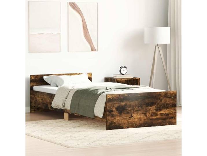 RJPLMFV Bettgestell, rauchige Eiche, Holz Modernes Design, einfache Montage, einfache Pflege, geeignet für kleine Räume