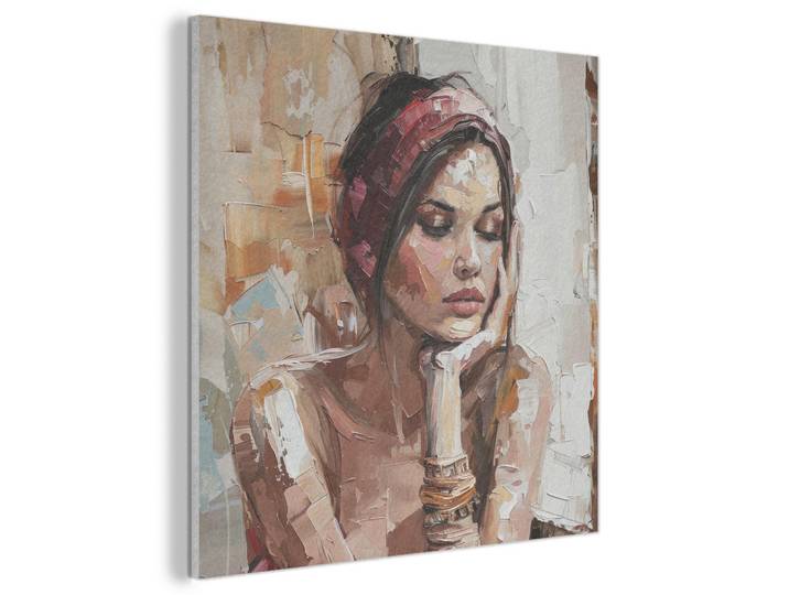 MuchoWow Akustikbild Frau - Lackierung - Porträt - Modern Akustikpaneele 90x90 cm, Altrosa, Kunststoff, Quadratisch, 90x90x0.9 cm, Tapeten & Wandverkleidungen, Akustikpaneele