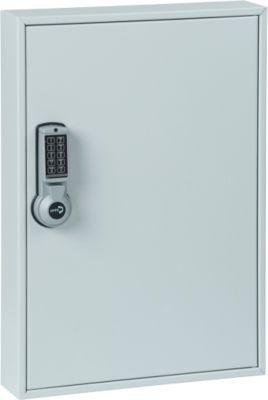 Schlüsselschrank ELO, mit 50 Haken, mit gesicherten Haken, Elektroschloss inkl. 9 V Blockbatterie, lichtgrau RAL 7035
