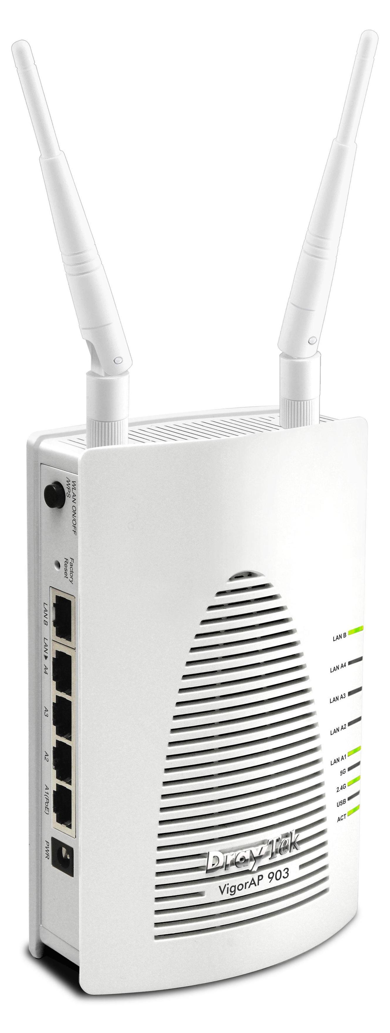 DrayTek VigorAP 903, 2,4 GHz, 5 GHz, 1300 Mbit/s, EAP-TLS, PEAP, SNMPv3, 10,100,1000 Mbit/s