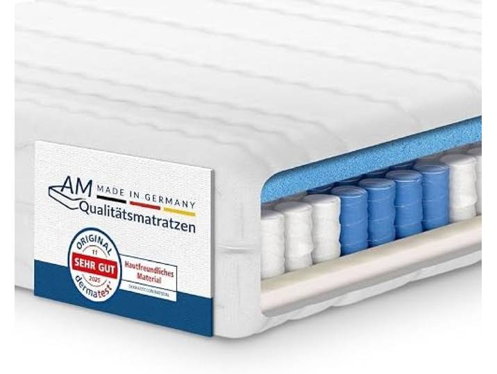 AM Qualitätsmatratzen 7-Zonen Taschenfederkernmatratze 180x200cm H2 - Made in Germany - Ergonomische Matratze 180x200 H2 mit waschbarem Bezug - Oeko TEX - Federkernmatratze H2 180x200 21cm hoch